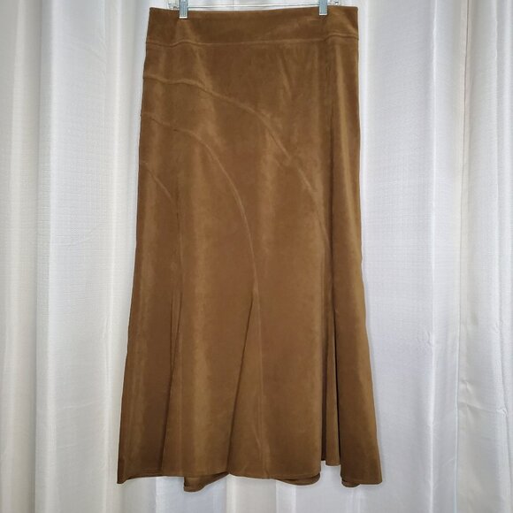NWOT Tribal Stretch-Extensible Camel Brown Skirt Faux Suede Midi Skirt Size 10 - Picture 1 of 11